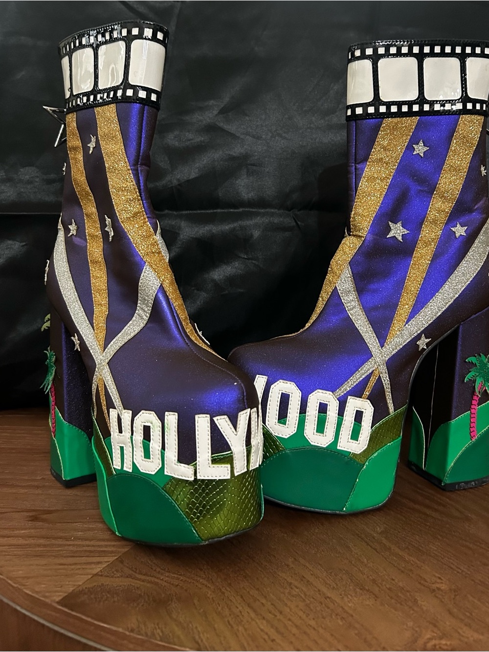 Statement Platform Boots with 'HOLLYWOOD' Lettering in Purple, Green & Gold